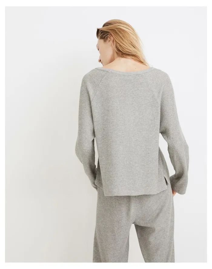 Women Waffle Knit Button Front Pajama Top Salt And Pepper Heather Madewell Pajamas Women Waffle Knit Button Front Pajama Top Salt And Pepper Heather Madewell Pajamas