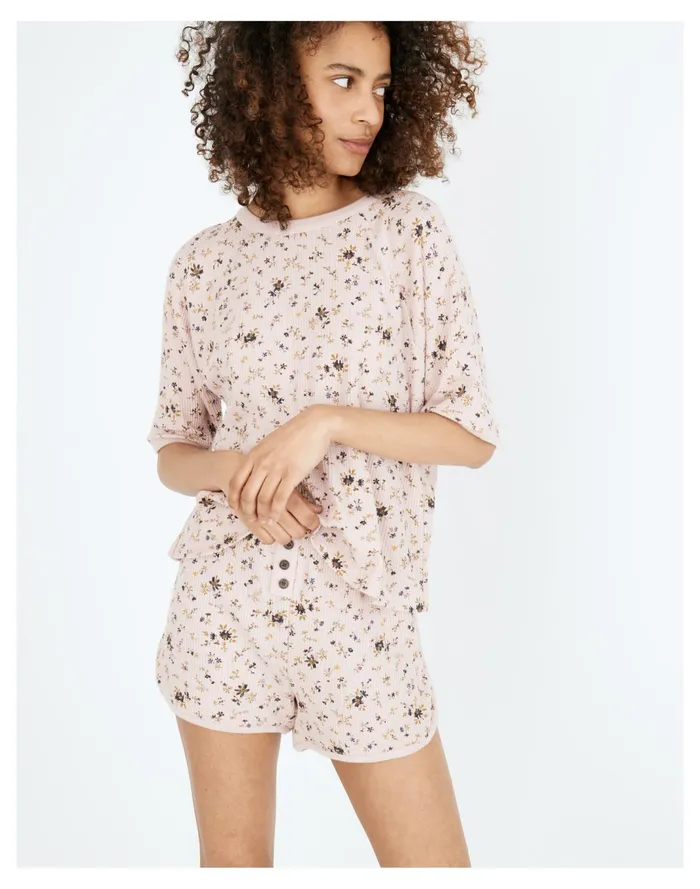 Women Waffle Knit Pajama Set In Fresh Sprigs Wisteria Dove Madewell Pajamas