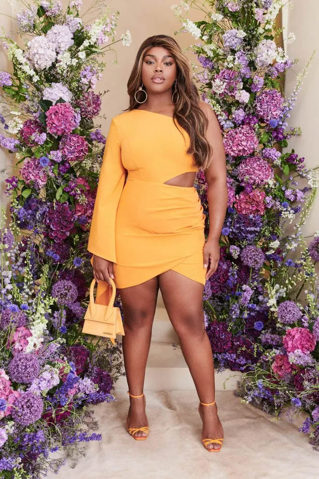 Women Wedding Guest Lavish Alice RILEY Curve One Shoulder Cape Mini Dress In Mango Orange Mango Orange