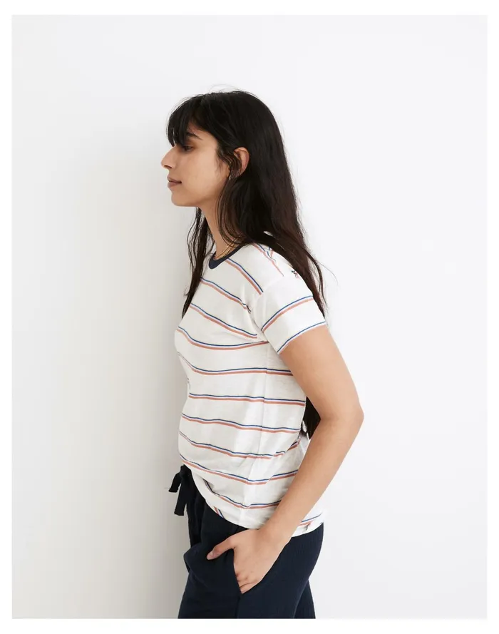 Women Whisper Cotton Rib Crewneck Ringer Tee In Altair Stripe Crisp Pear Madewell Tees Women Whisper Cotton Rib Crewneck Ringer Tee In Altair Stripe Crisp Pear Madewell Tees