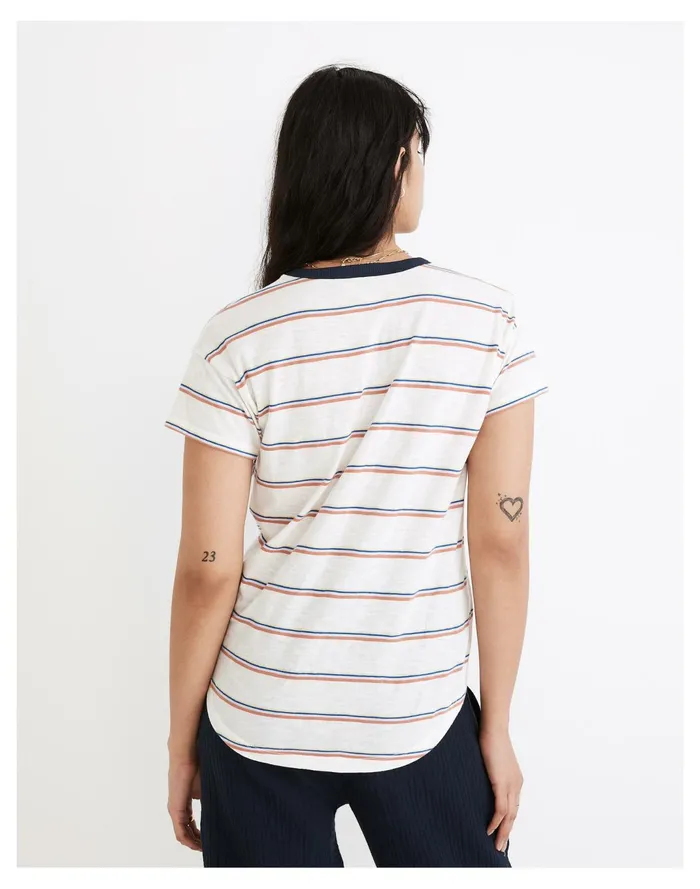 Women Whisper Cotton Rib Crewneck Ringer Tee In Altair Stripe Crisp Pear Madewell Tees Women Whisper Cotton Rib Crewneck Ringer Tee In Altair Stripe Crisp Pear Madewell Tees