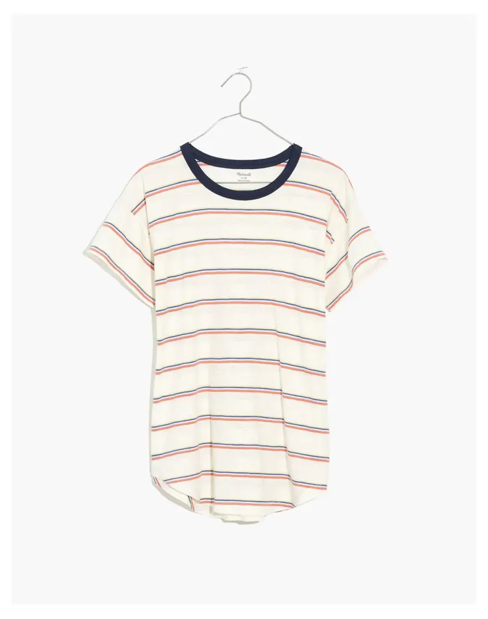 Women Whisper Cotton Rib Crewneck Ringer Tee In Altair Stripe Crisp Pear Madewell Tees Women Whisper Cotton Rib Crewneck Ringer Tee In Altair Stripe Crisp Pear Madewell Tees