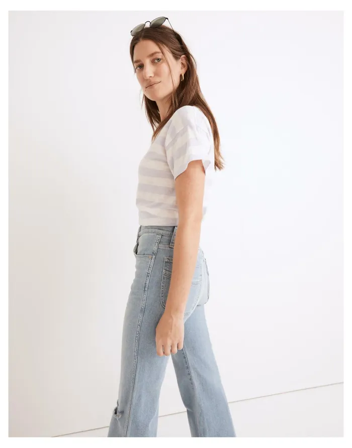 Women Whisper Cotton Rib Crewneck Ringer Tee In Thurman Stripe Distant Lavendar Madewell Tees Women Whisper Cotton Rib Crewneck Ringer Tee In Thurman Stripe Distant Lavendar Madewell Tees