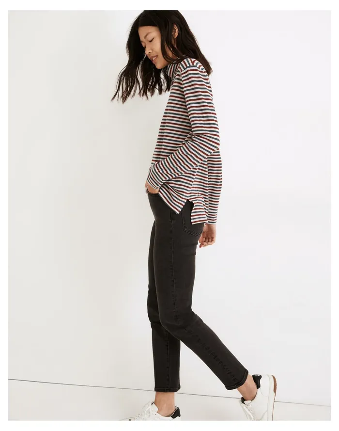 Women Whisper Cotton Turtleneck In Herrick Stripe Midnight Green Madewell Tees Women Whisper Cotton Turtleneck In Herrick Stripe Midnight Green Madewell Tees