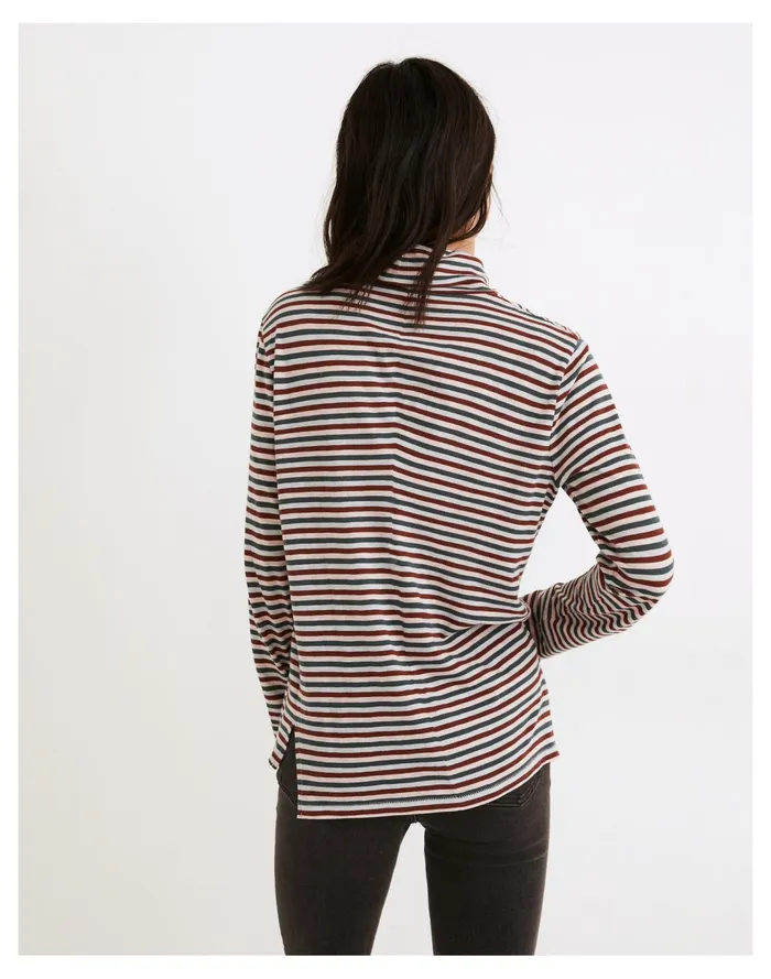 Women Whisper Cotton Turtleneck In Herrick Stripe Midnight Green Madewell Tees Women Whisper Cotton Turtleneck In Herrick Stripe Midnight Green Madewell Tees