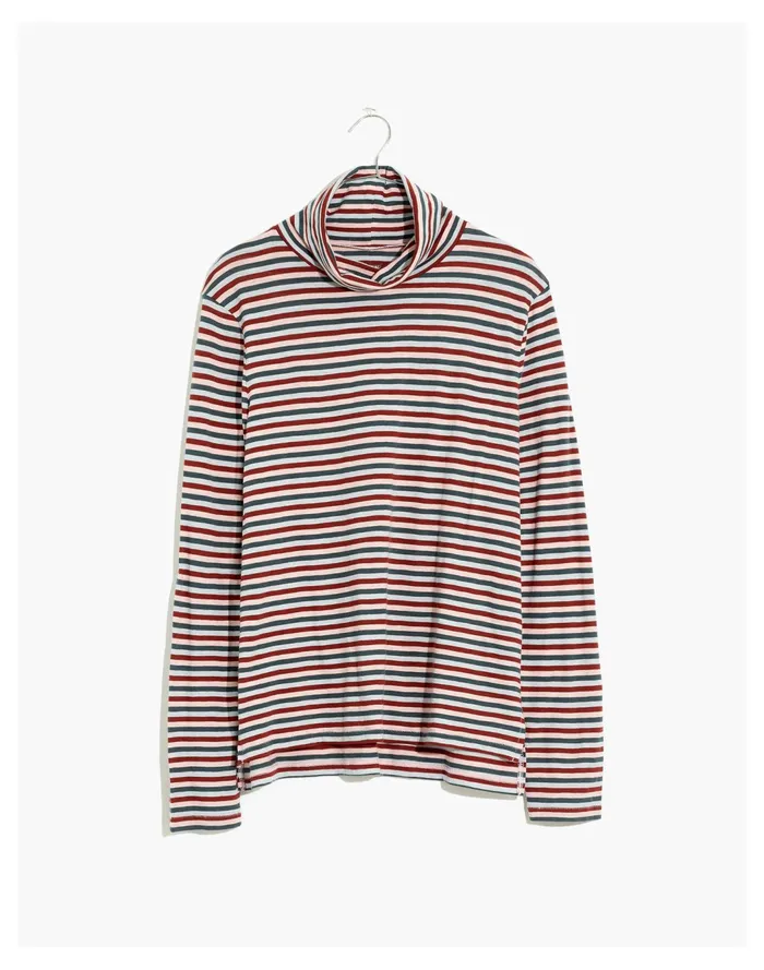 Women Whisper Cotton Turtleneck In Herrick Stripe Midnight Green Madewell Tees Women Whisper Cotton Turtleneck In Herrick Stripe Midnight Green Madewell Tees