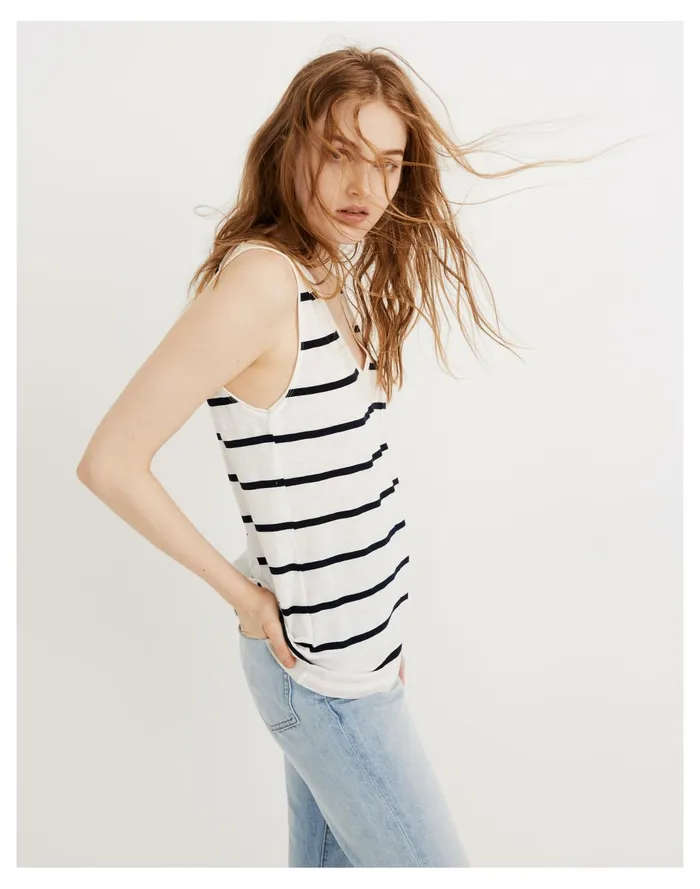 Women Whisper Cotton V Neck Pocket Tank In Creston Stripe Peppy Stripe Bright Ivory Madewell Tees Women Whisper Cotton V Neck Pocket Tank In Creston Stripe Peppy Stripe Bright Ivory Madewell Tees