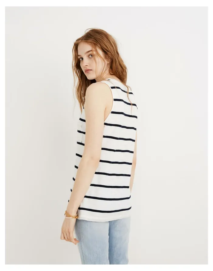 Women Whisper Cotton V Neck Pocket Tank In Creston Stripe Peppy Stripe Bright Ivory Madewell Tees Women Whisper Cotton V Neck Pocket Tank In Creston Stripe Peppy Stripe Bright Ivory Madewell Tees