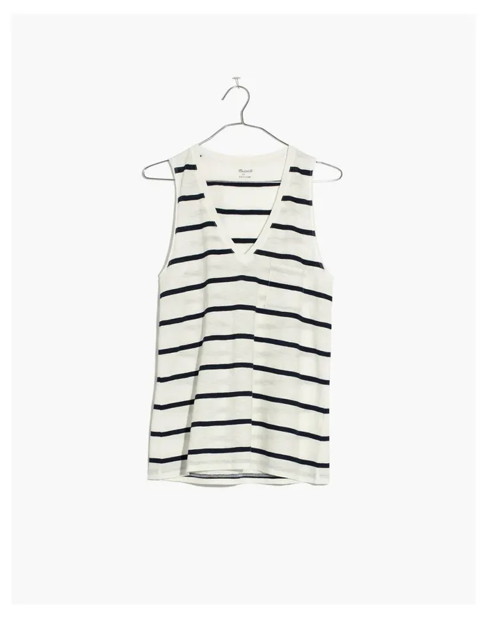 Women Whisper Cotton V Neck Pocket Tank In Creston Stripe Peppy Stripe Bright Ivory Madewell Tees Women Whisper Cotton V Neck Pocket Tank In Creston Stripe Peppy Stripe Bright Ivory Madewell Tees