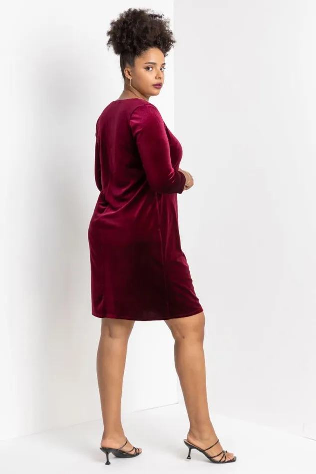Women Wine Curve Sweetheart Neck Velvet Dress Roman Dresses