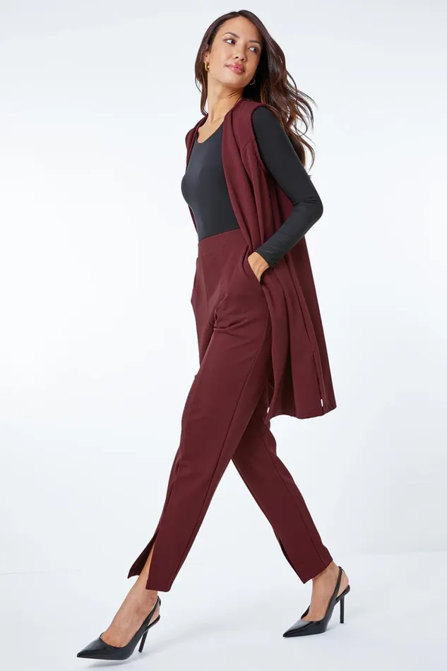 Women Wine Premium Stretch Split Hem Trouser Roman Occasionwear