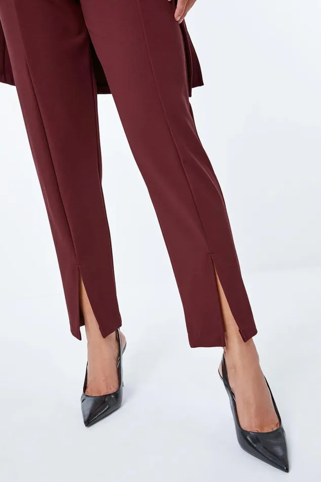 Women Wine Premium Stretch Split Hem Trouser Roman Occasionwear