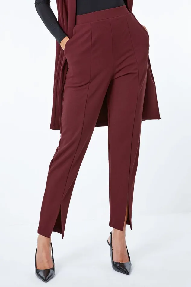 Women Wine Premium Stretch Split Hem Trouser Roman Occasionwear
