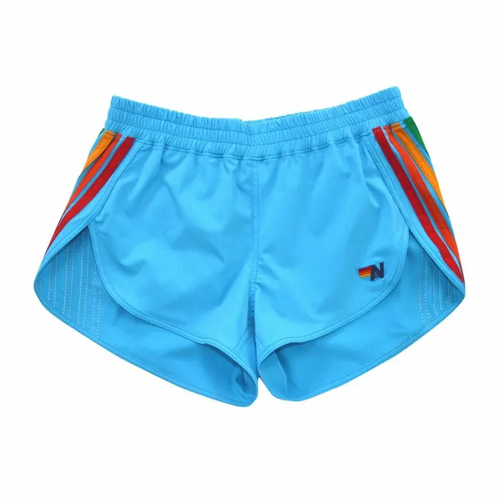 Women WOMEN039S 5 STRIPE FLEX BOARD SHORTS 8211 NEON BLUE RAINBOW Aviator Nation Shorts Women WOMEN039S 5 STRIPE FLEX BOARD SHORTS 8211 NEON BLUE RAINBOW Aviator Nation Shorts