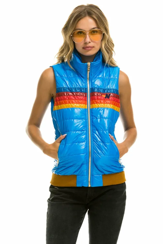 Women WOMEN039S 5 STRIPE VEST 8211 GLOSSY BLUE CINA Aviator Nation Outerwear Women WOMEN039S 5 STRIPE VEST 8211 GLOSSY BLUE CINA Aviator Nation Outerwear