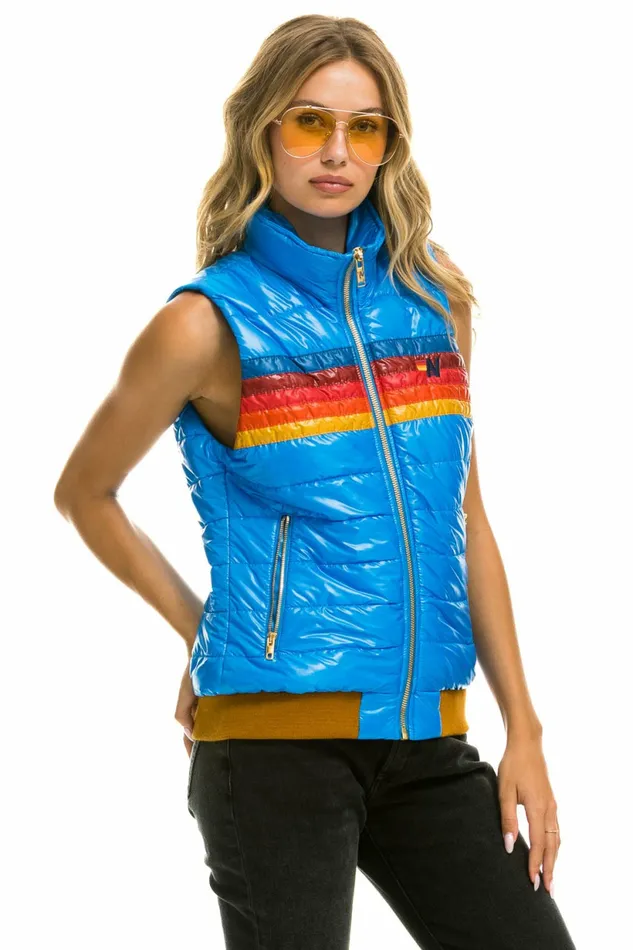 Women WOMEN039S 5 STRIPE VEST 8211 GLOSSY BLUE CINA Aviator Nation Outerwear Women WOMEN039S 5 STRIPE VEST 8211 GLOSSY BLUE CINA Aviator Nation Outerwear
