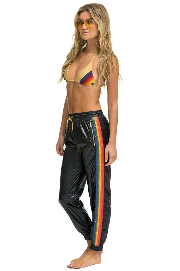 Women WOMEN039S 5 STRIPE WIND PANT BLACK GLOSSY Aviator Nation Sweatpants Women WOMEN039S 5 STRIPE WIND PANT BLACK GLOSSY Aviator Nation Sweatpants