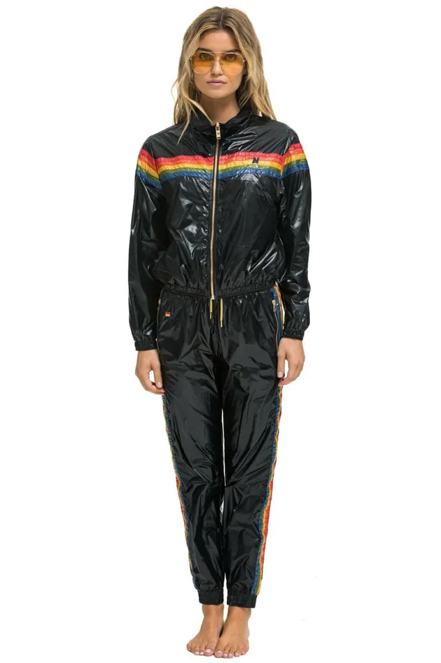 Women WOMEN039S 5 STRIPE WIND PANT BLACK GLOSSY Aviator Nation Sweatpants Women WOMEN039S 5 STRIPE WIND PANT BLACK GLOSSY Aviator Nation Sweatpants