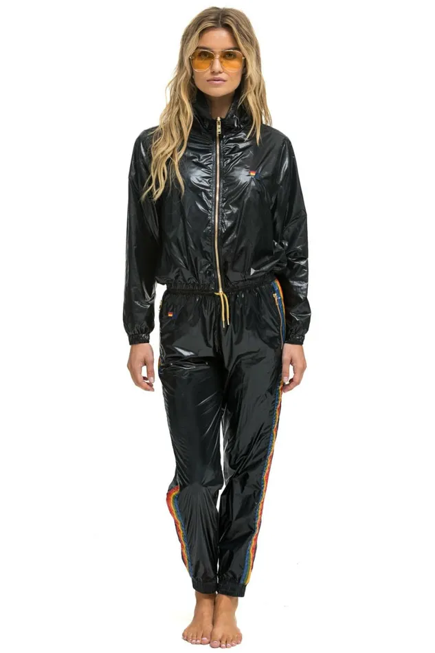 Women WOMEN039S 5 STRIPE WIND PANT BLACK GLOSSY Aviator Nation Sweatpants Women WOMEN039S 5 STRIPE WIND PANT BLACK GLOSSY Aviator Nation Sweatpants