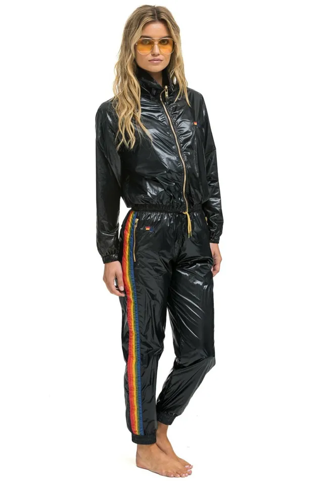 Women WOMEN039S 5 STRIPE WIND PANT BLACK GLOSSY Aviator Nation Sweatpants Women WOMEN039S 5 STRIPE WIND PANT BLACK GLOSSY Aviator Nation Sweatpants