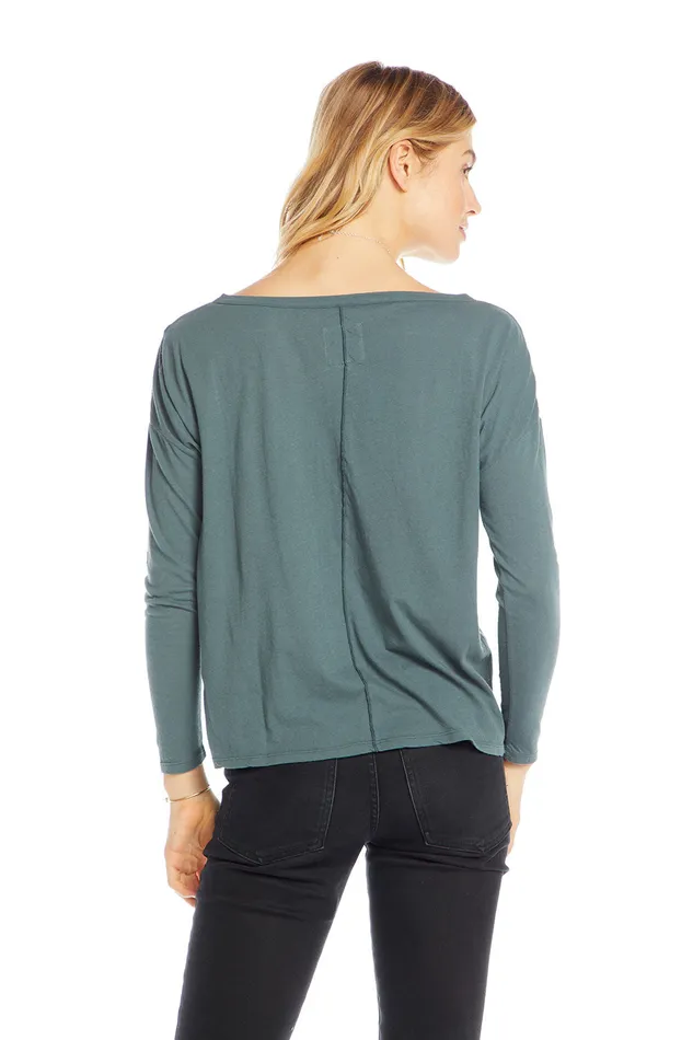Womens Chaser Brand Cotton Basics Long Sleeve Crew Neck Seamed Back Dolman Tee Loungewear