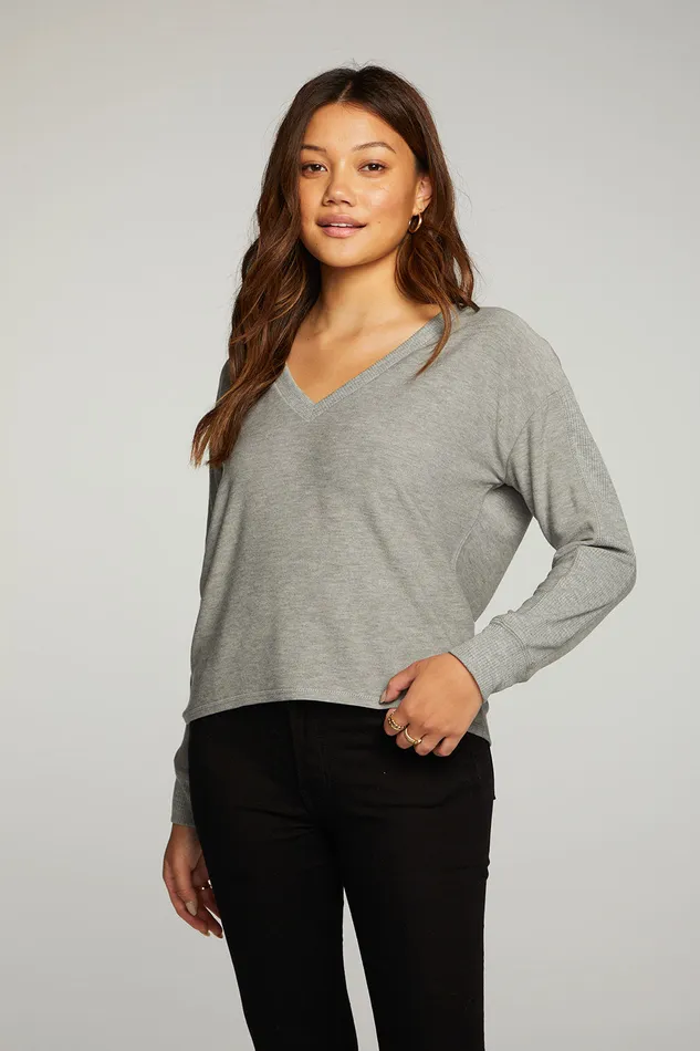 Womens Loungewear Chaser Brand Rpet Cozy Knit Long Sleeve Deep V Drop Shoulder Pullover