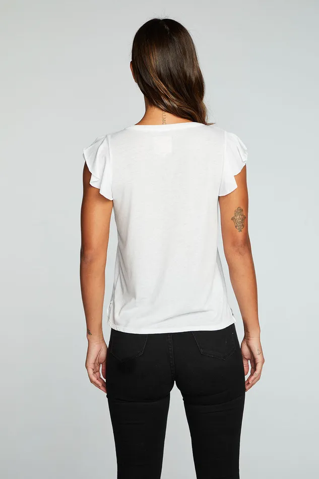 Womens Recycled Vintage Jersey Flutter Sleeve Snap Front Henley Tops Chaser Brand