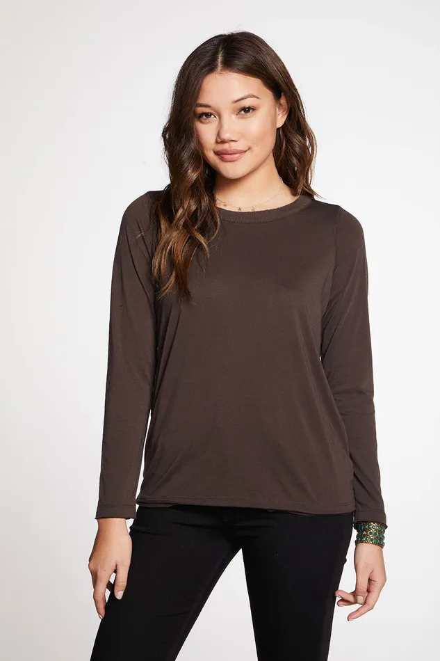 Womens Recycled Vintage Jersey Raw Edge Long Sleeve Crew Neck Tee Loungewear Chaser Brand