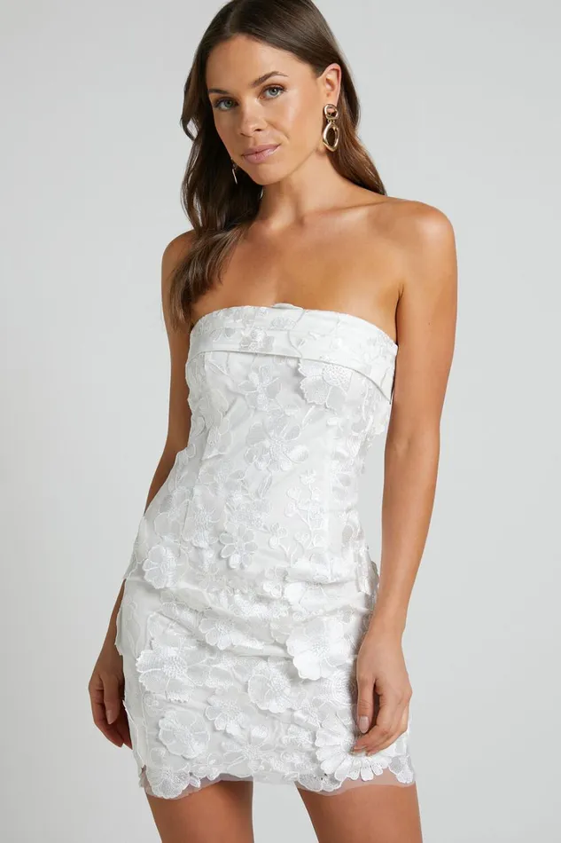 Wren Mini Dress 8211 Strapless Bodycon Garden Flowers Dress In White Women Showpo Dresses