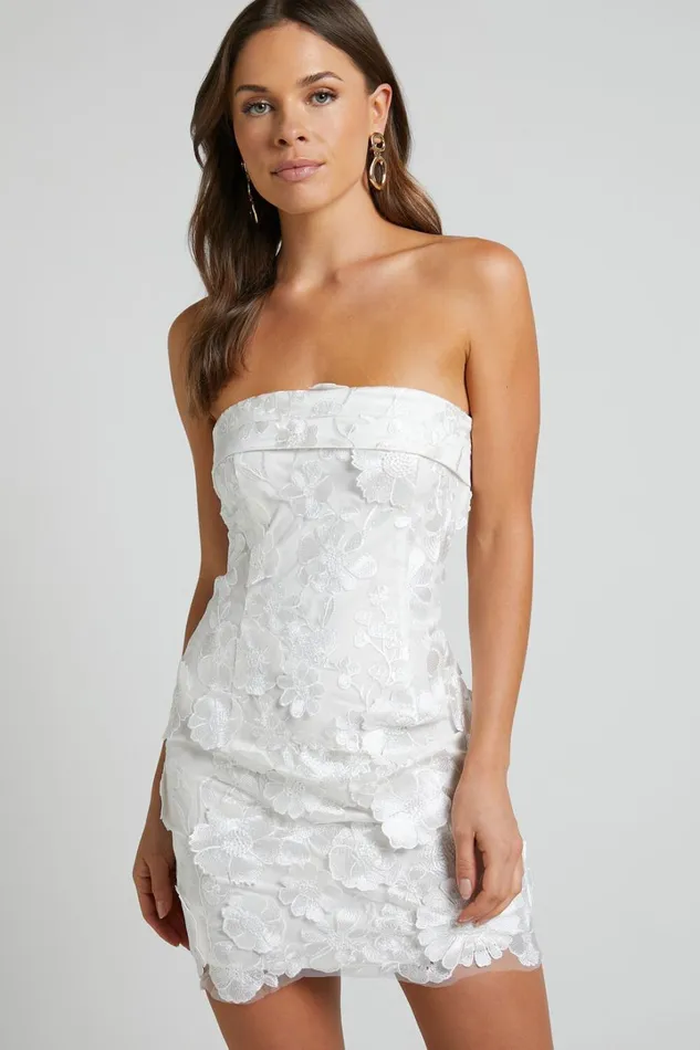 Wren Mini Dress 8211 Strapless Bodycon Garden Flowers Dress In White Women Showpo Dresses