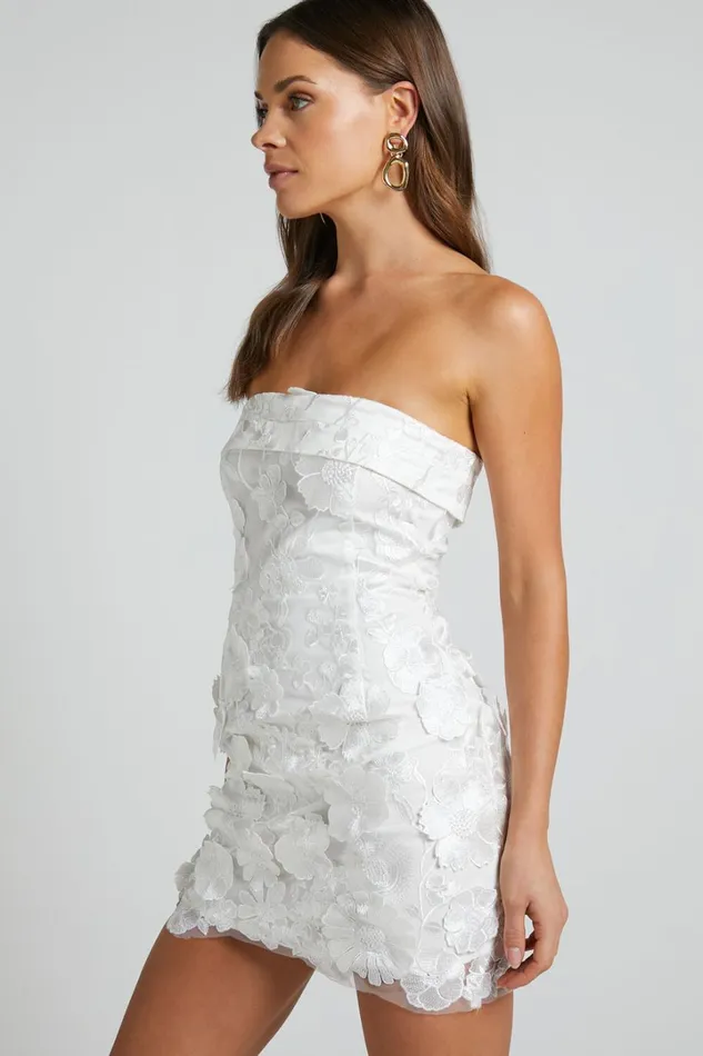 Wren Mini Dress 8211 Strapless Bodycon Garden Flowers Dress In White Women Showpo Dresses