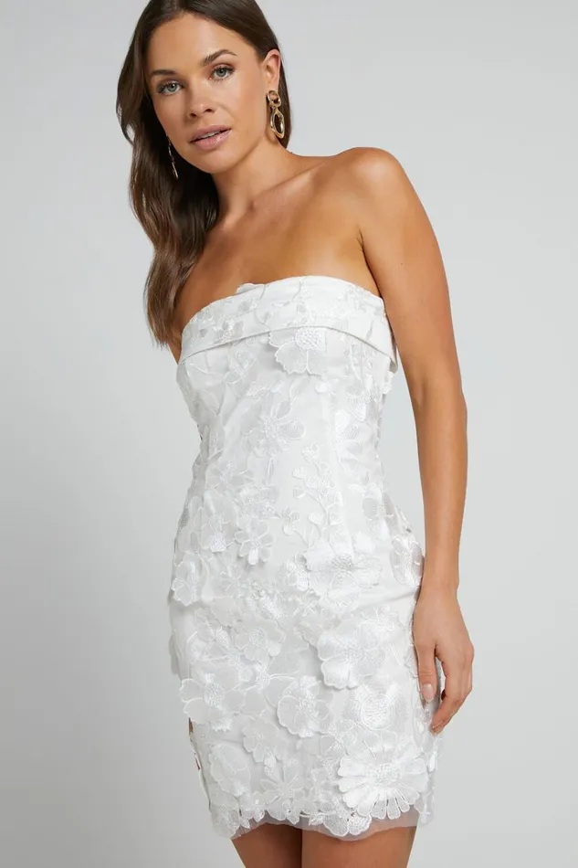 Wren Mini Dress 8211 Strapless Bodycon Garden Flowers Dress In White Women Showpo Dresses