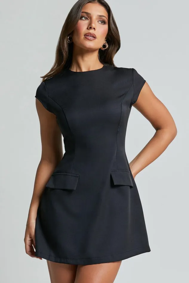 Wyatt Mini Dress 8211 Short Sleeve Corset A Line Dress In Black Women Showpo Dresses