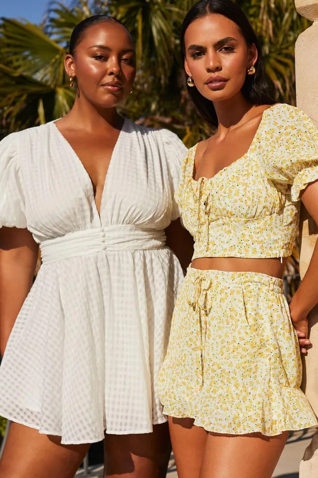 Xandy Mini Dress 8211 Textured Puff Sleeve Plunge Dress In White Women Showpo Curve Clothes