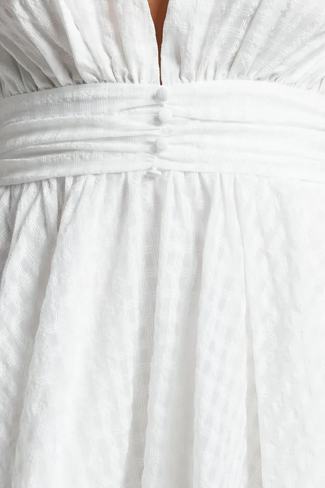 Xandy Mini Dress 8211 Textured Puff Sleeve Plunge Dress In White Women Showpo Curve Clothes