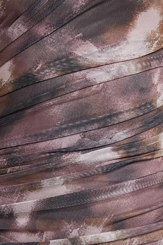 Yazmin Midi Dress 8211 Strapless Ruched Mesh Slip Dress In Rustic Haze Print Women Showpo Dresses