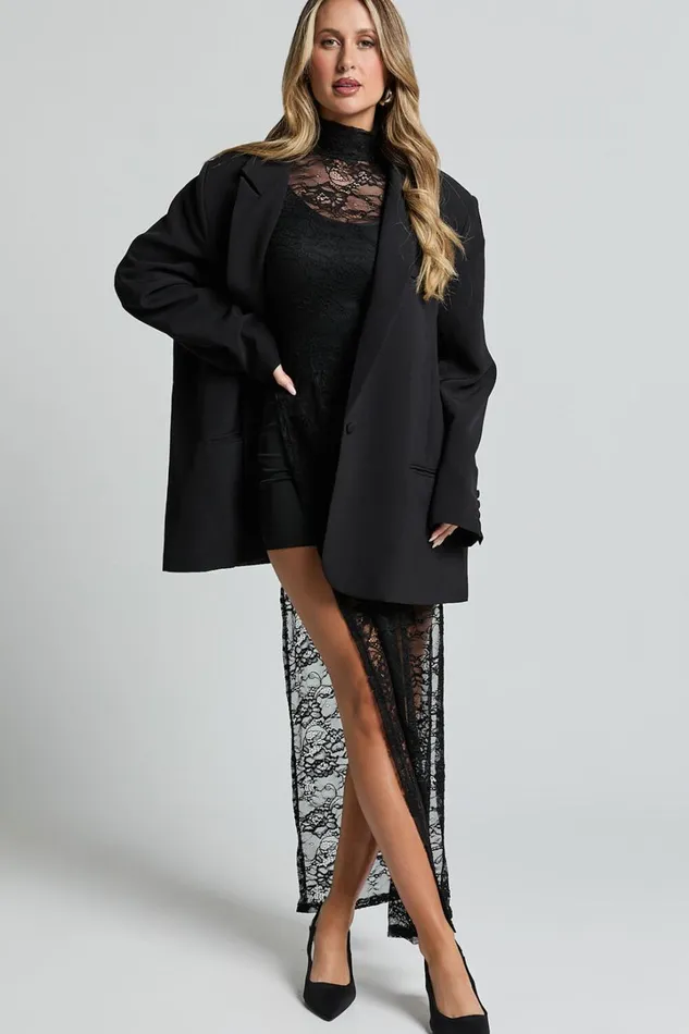 Yvette Midi Dress 8211 High Neck Long Sleeve Slip Dress In Black Women Showpo Dresses