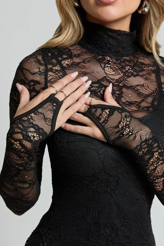 Yvette Midi Dress 8211 High Neck Long Sleeve Slip Dress In Black Women Showpo Dresses
