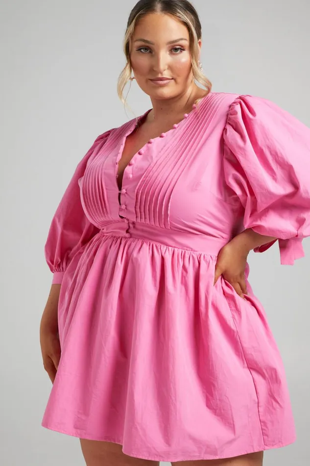 Zandra Mini Dress 8211 Puff Sleeve Poplin Dress In ICE PINK Women Showpo Curve Clothes