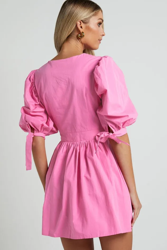 Zandra Mini Dress 8211 Puff Sleeve Poplin Dress In ICE PINK Women Showpo Curve Clothes