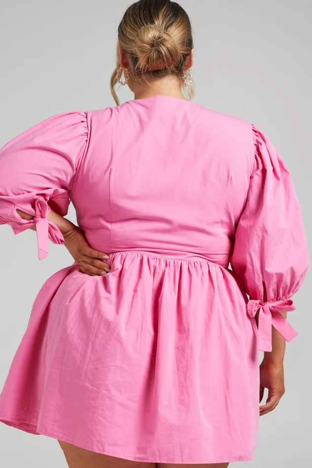 Zandra Mini Dress 8211 Puff Sleeve Poplin Dress In ICE PINK Women Showpo Curve Clothes