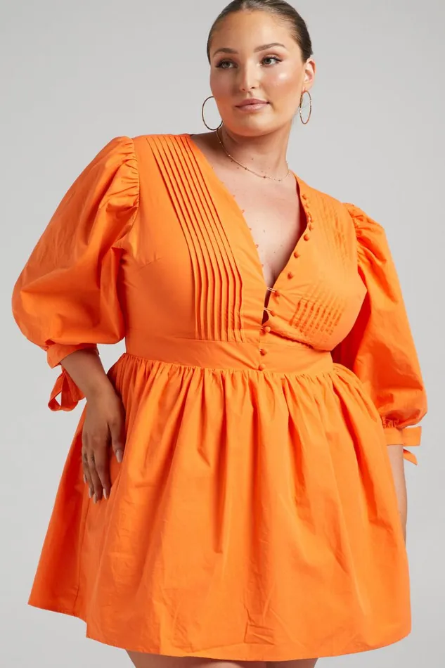 Zandra Mini Dress 8211 Puff Sleeve Poplin Dress In Orange Women Showpo Curve Clothes