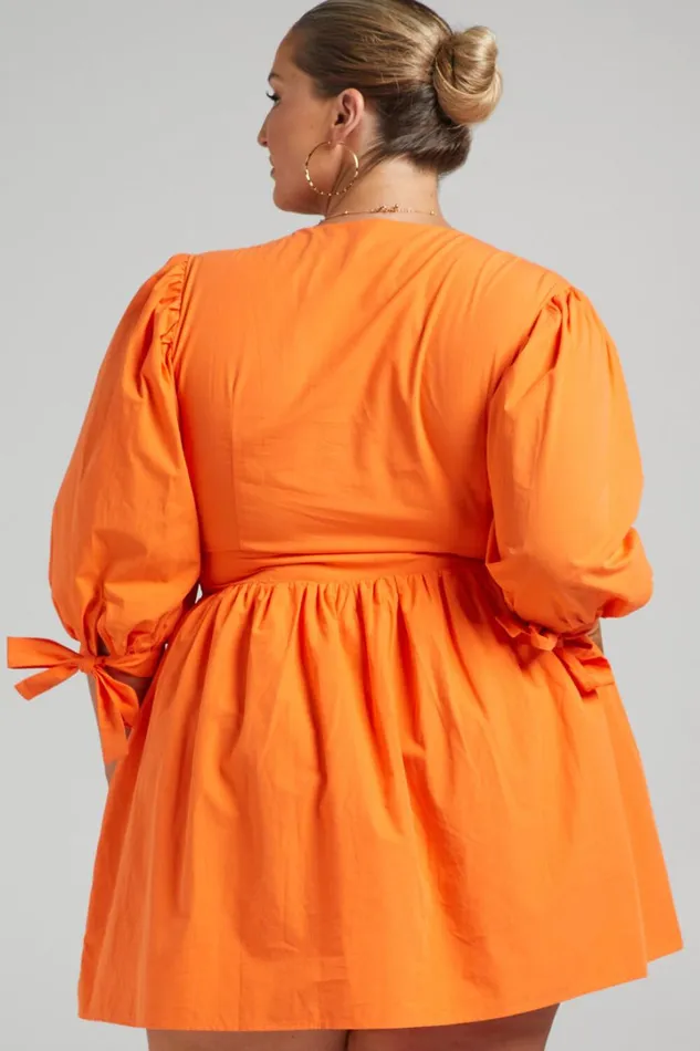 Zandra Mini Dress 8211 Puff Sleeve Poplin Dress In Orange Women Showpo Curve Clothes