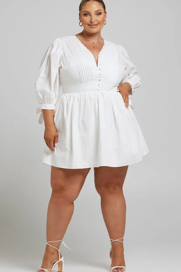 Zandra Mini Dress 8211 Puff Sleeve Poplin Dress In White Women Showpo Curve Clothes