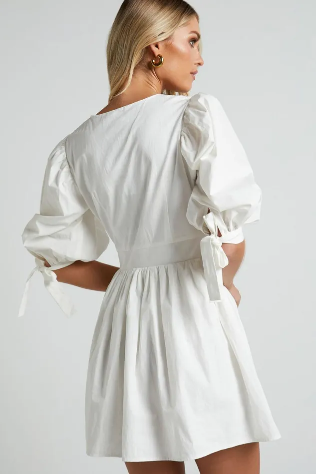 Zandra Mini Dress 8211 Puff Sleeve Poplin Dress In White Women Showpo Curve Clothes