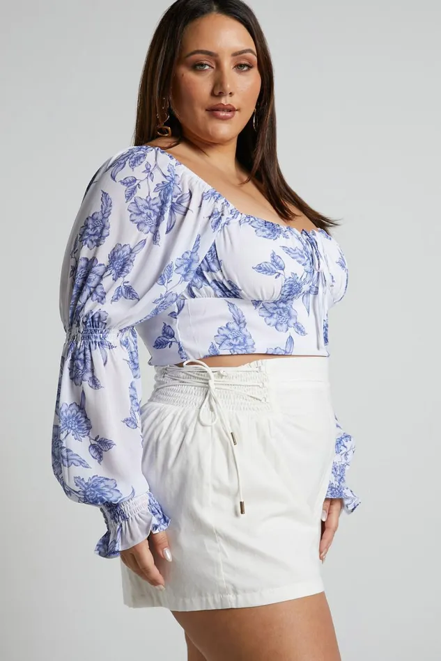 Zonya Top 8211 Tie Front Long Sleeve Blouse In Blue Silhouette Floral Women Showpo Curve Clothes Zonya Top 8211 Tie Front Long Sleeve Blouse In Blue Silhouette Floral Women Showpo Curve Clothes