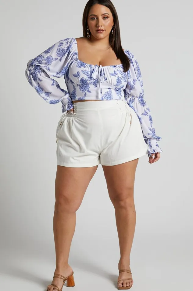 Zonya Top 8211 Tie Front Long Sleeve Blouse In Blue Silhouette Floral Women Showpo Curve Clothes Zonya Top 8211 Tie Front Long Sleeve Blouse In Blue Silhouette Floral Women Showpo Curve Clothes