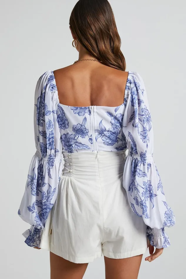 Zonya Top 8211 Tie Front Long Sleeve Blouse In Blue Silhouette Floral Women Showpo Curve Clothes Zonya Top 8211 Tie Front Long Sleeve Blouse In Blue Silhouette Floral Women Showpo Curve Clothes